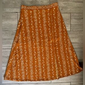 burnt orange floral midi skirt